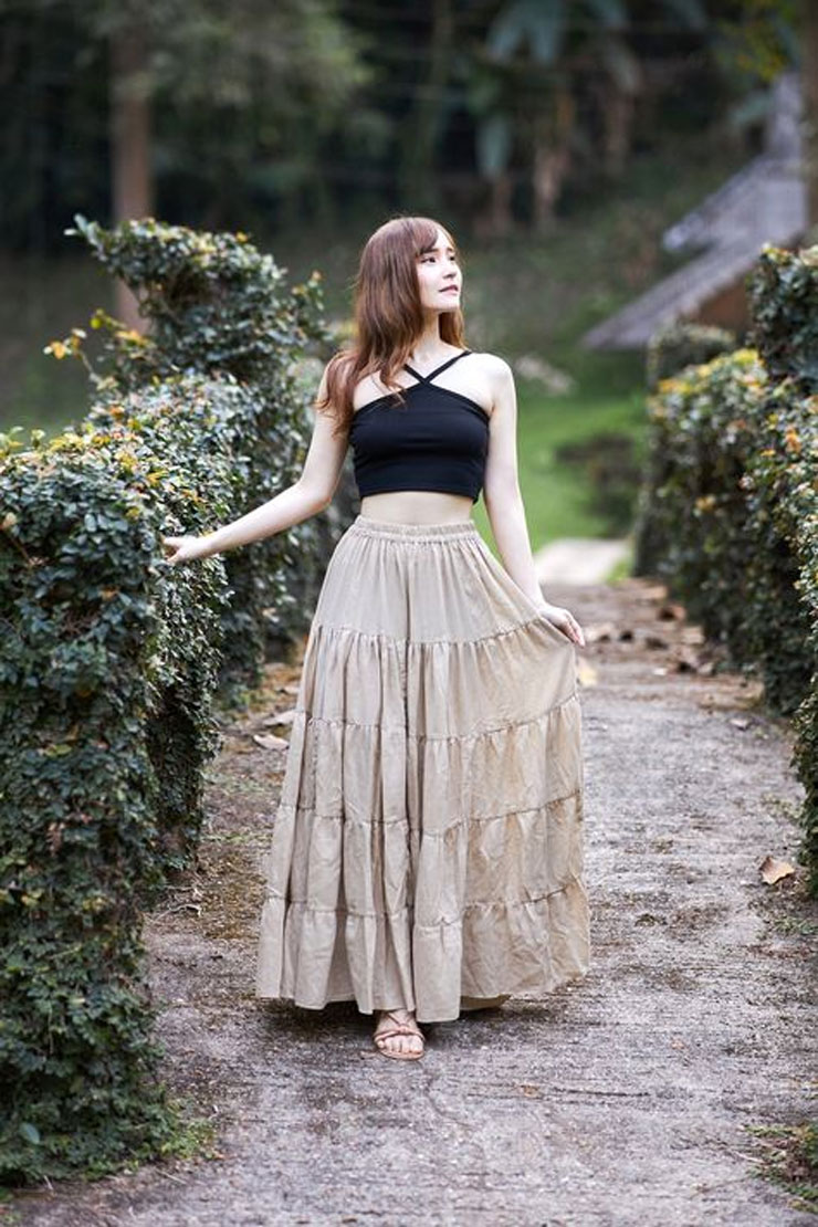 Ruffled Cotton Long Skirt Design