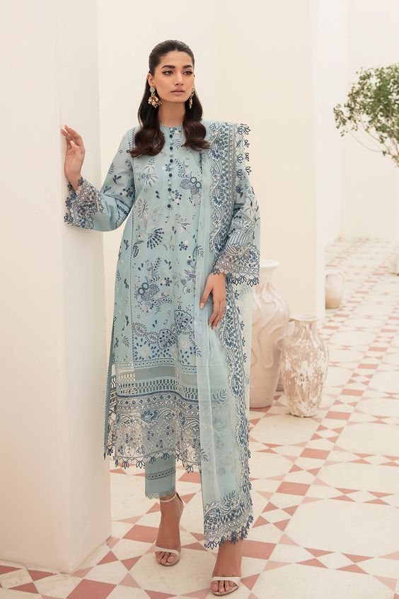 Sheer Blue Chikankari Kurti Design