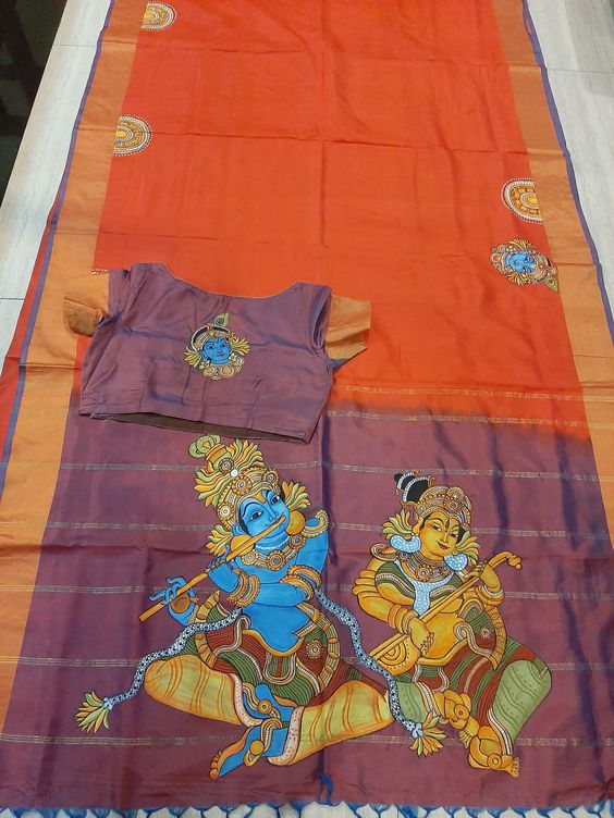 Silk Krishna Printed Saree Design