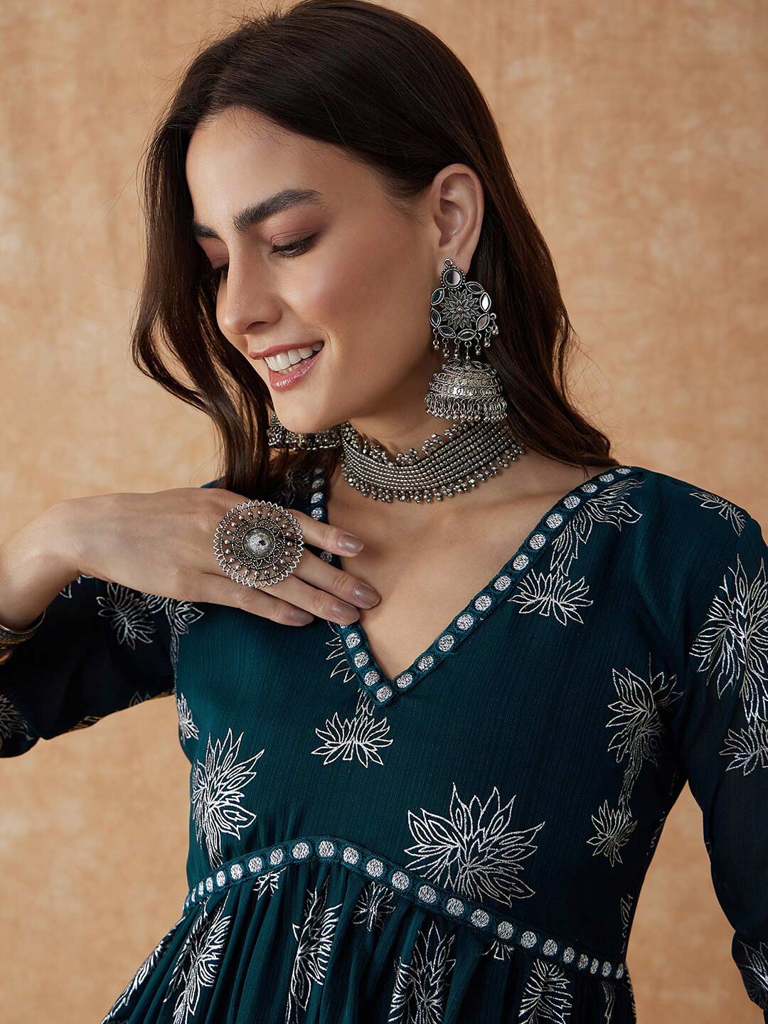 Silver Jewellery With Dress