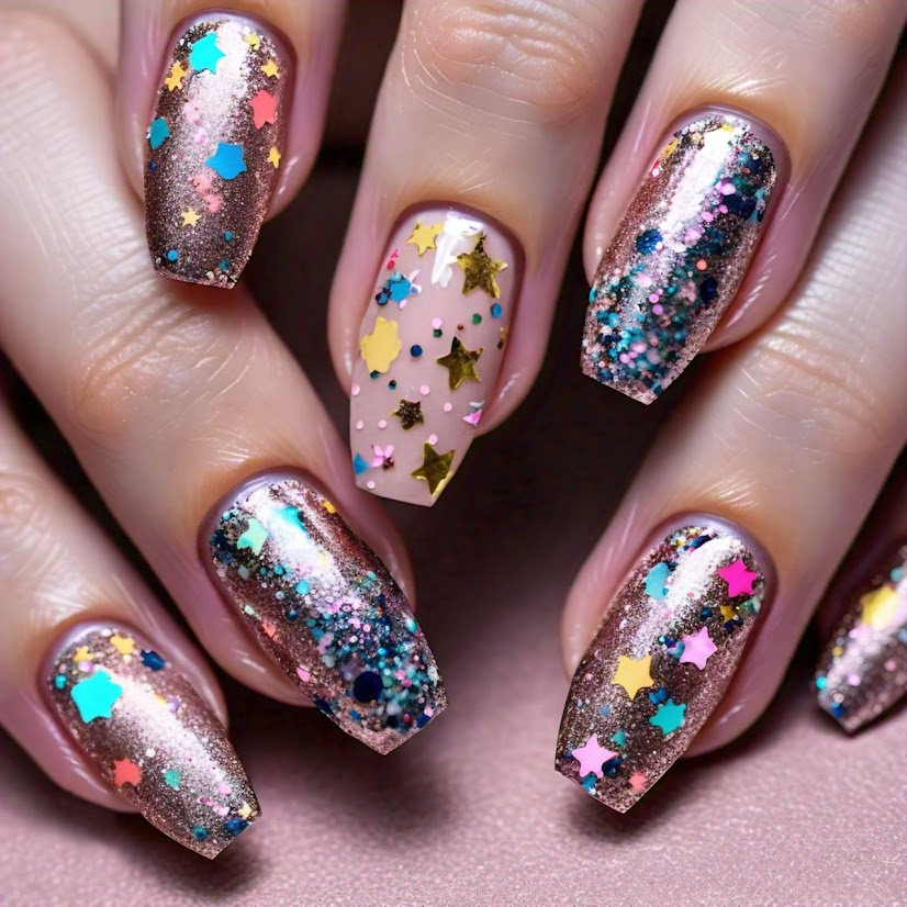 Star design glitter nail art