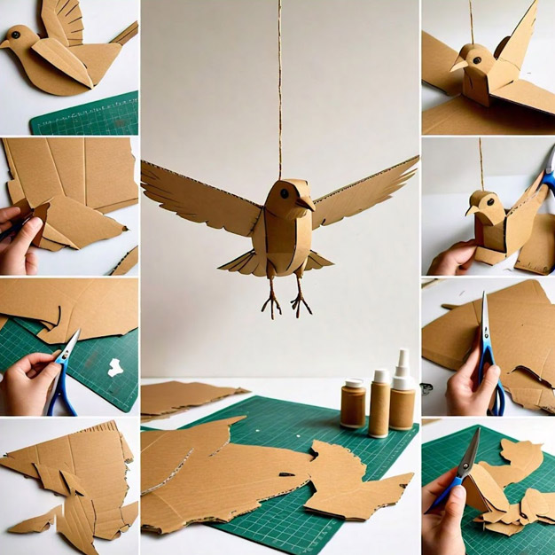 Step by step making flying hanging bird with cardboard