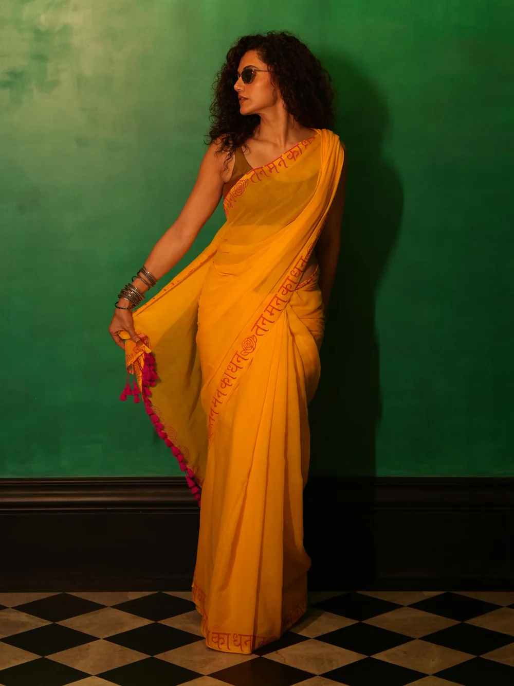 Taapsee Pannu’s Printed Yellow Cotton Saree
