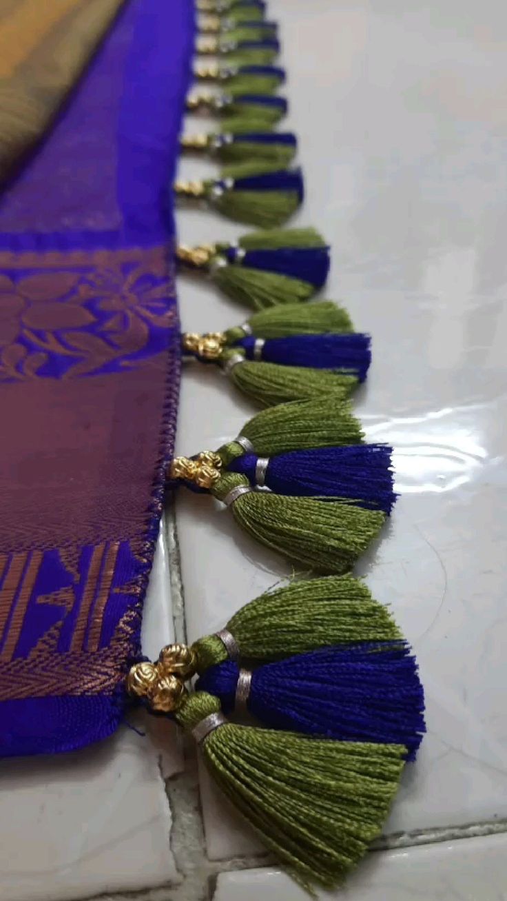 Tripple Colour Silk Saree Tassel Design