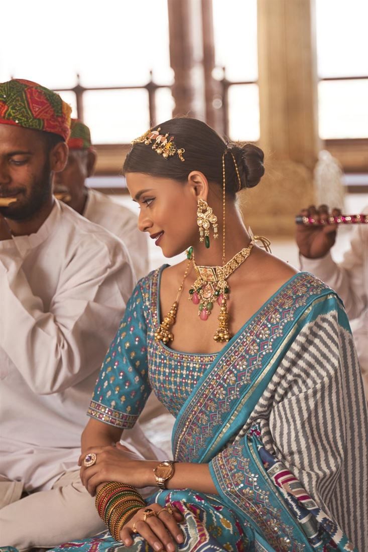 U Neck Silk Patola Saree Blouse Design