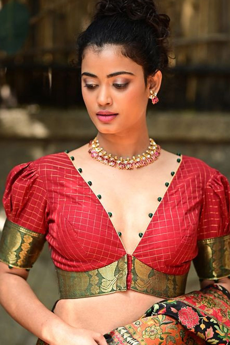 V Neck Cotton Puff Blouse Design