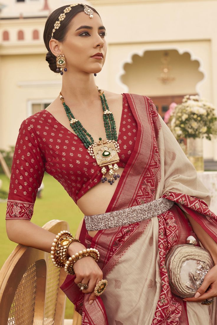 V Neck Patola Saree Blouse Design