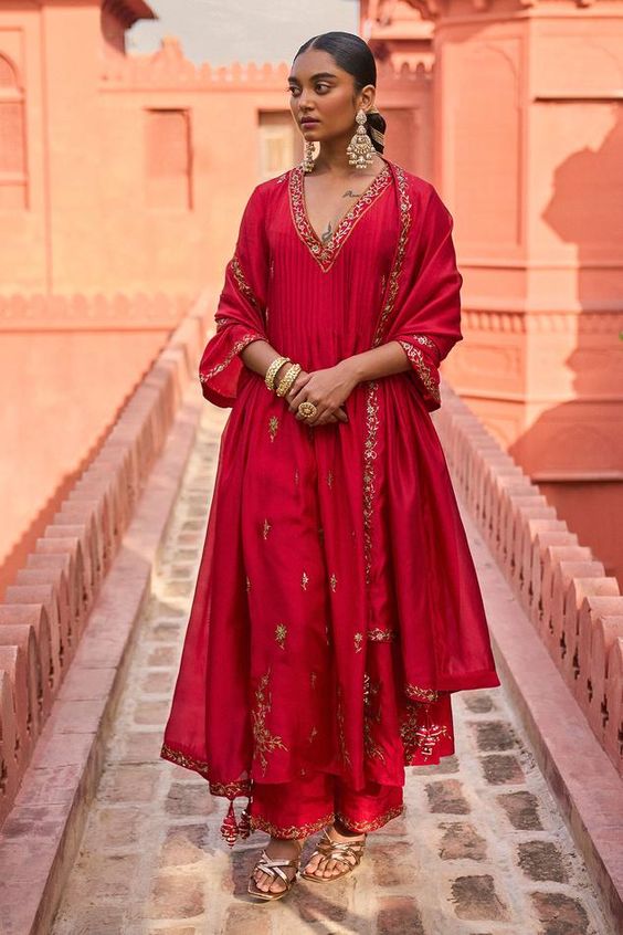 V Neck Silk Suit Set