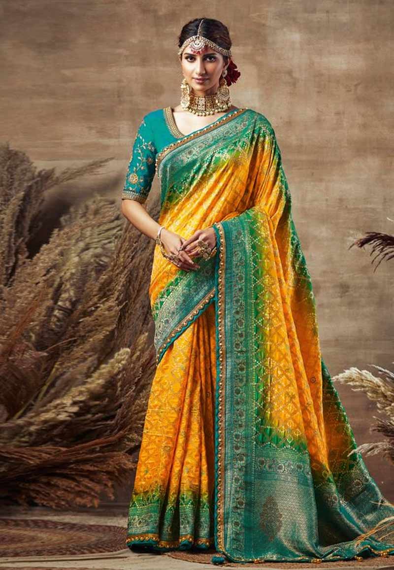 Yellow Green Saree Design