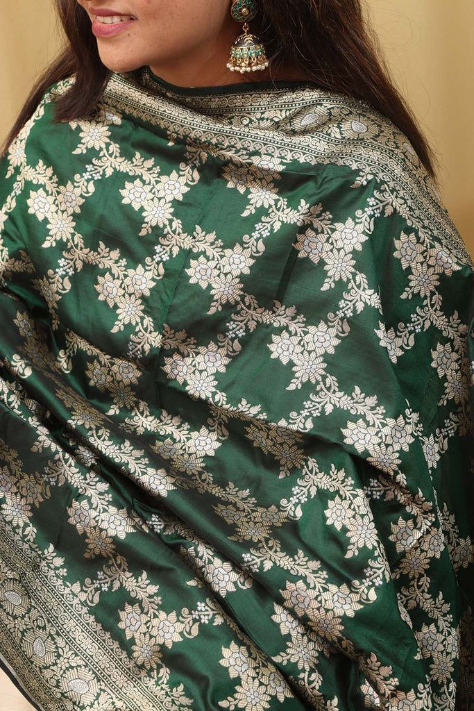 banarasi silk green dupatta for teej