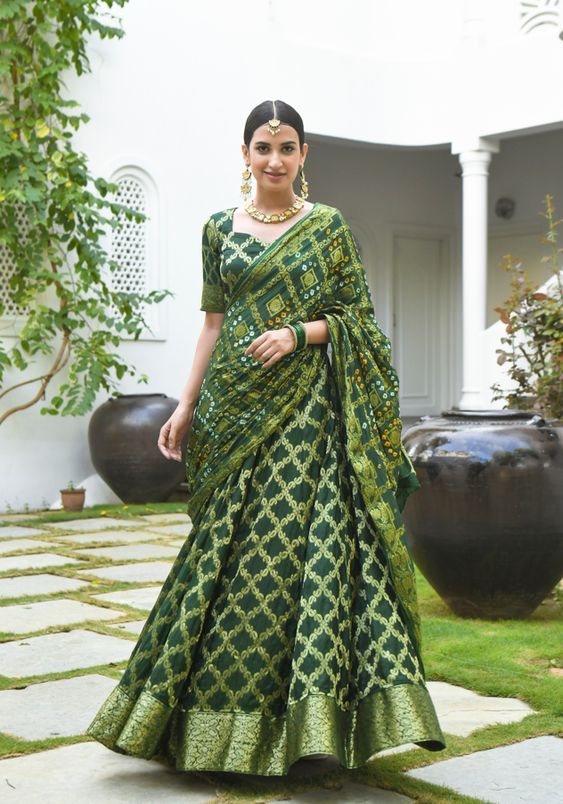 bandhani green dupatta for teej