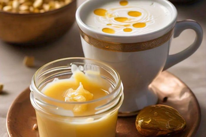 benefits of add  spoon of ghee to  glass of milk and start drinking 