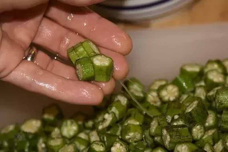 cut okra with slime