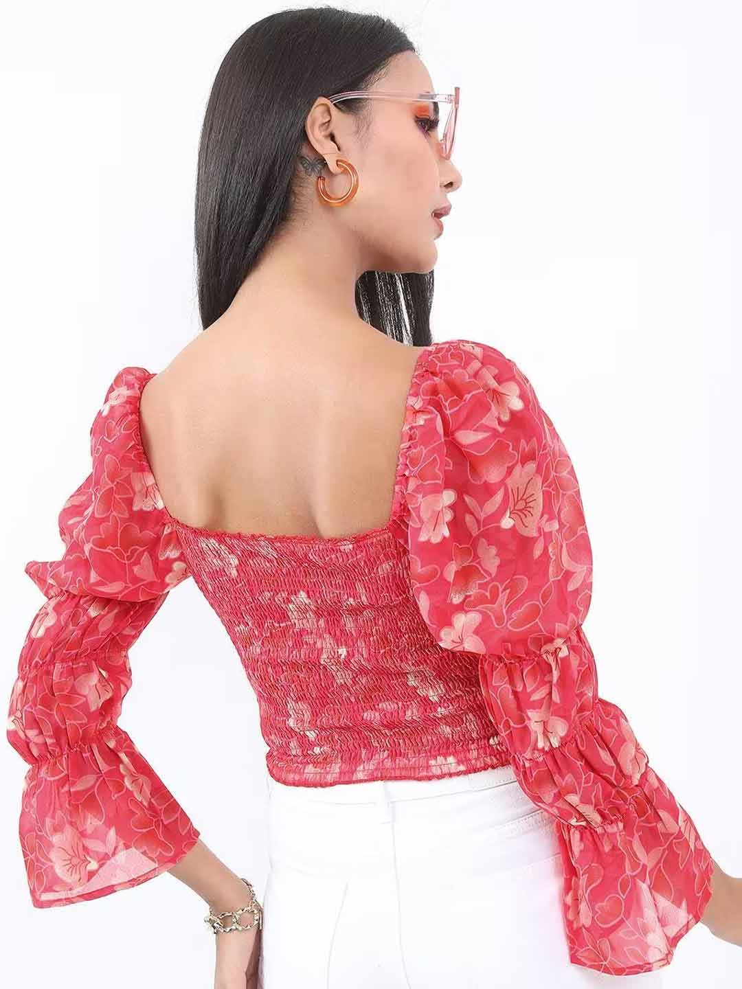 floral printed puff sleeves crop top