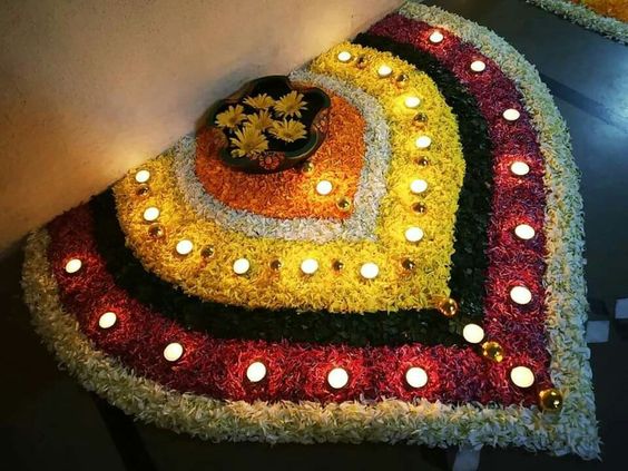 half rangoli designs with flowers