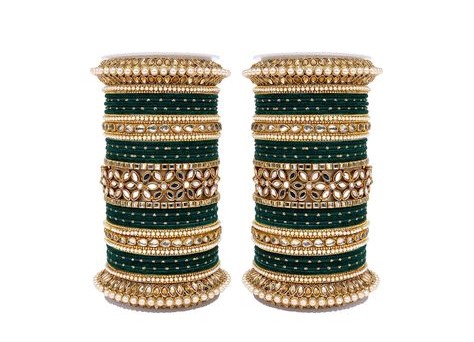 kundan and pearl green bangles set for teej