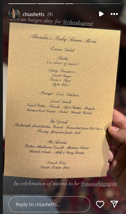 masaba gupta baby shower menu