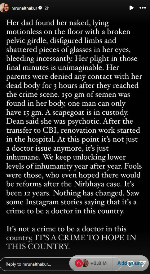 mrunal thakul on kolkata case