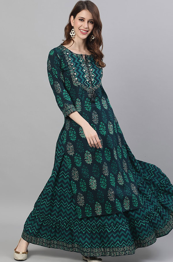 printed kurta and skirt