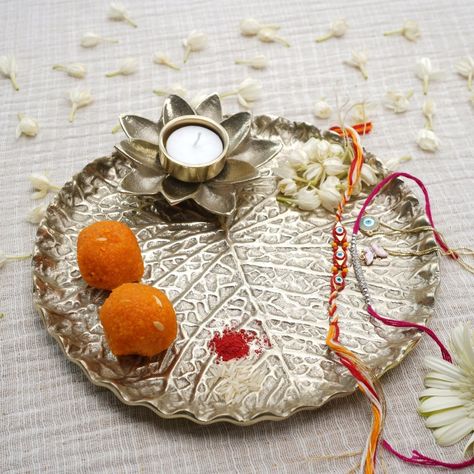 rakhi thali decoration ideas  leaf shaped plate