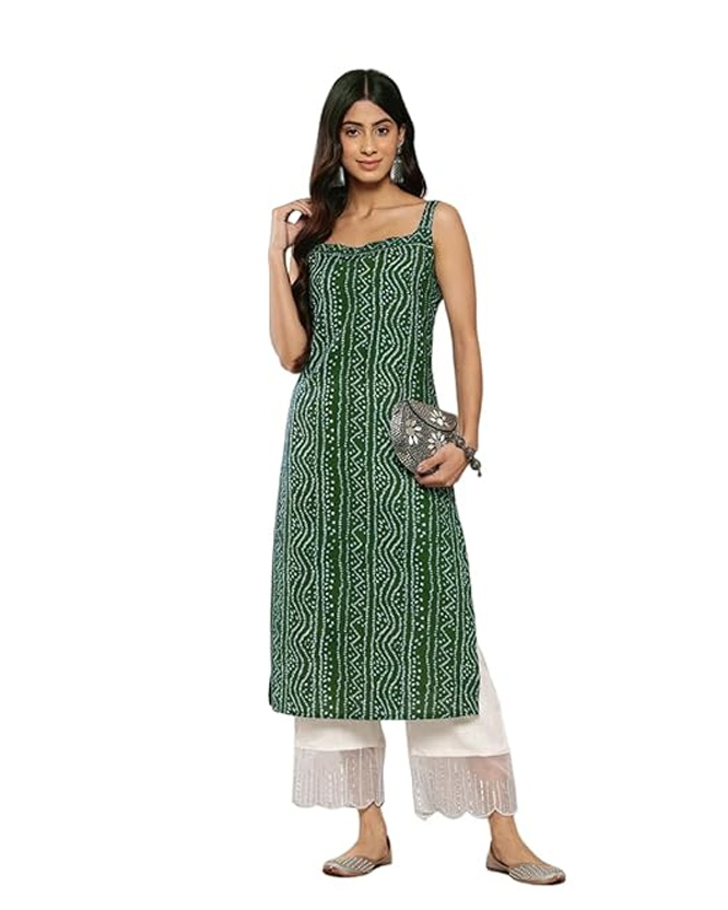 sleeveless bandhani design kurtis