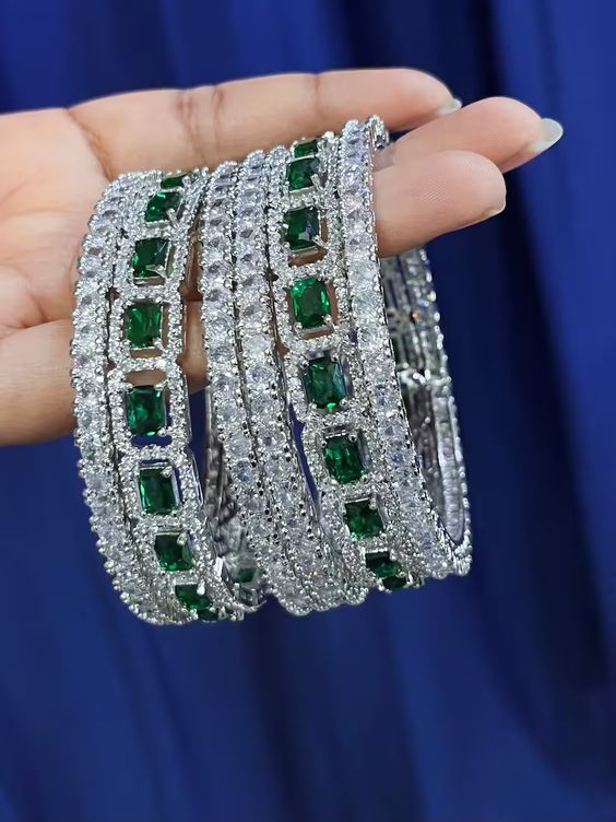 stonework green bangles set for teej