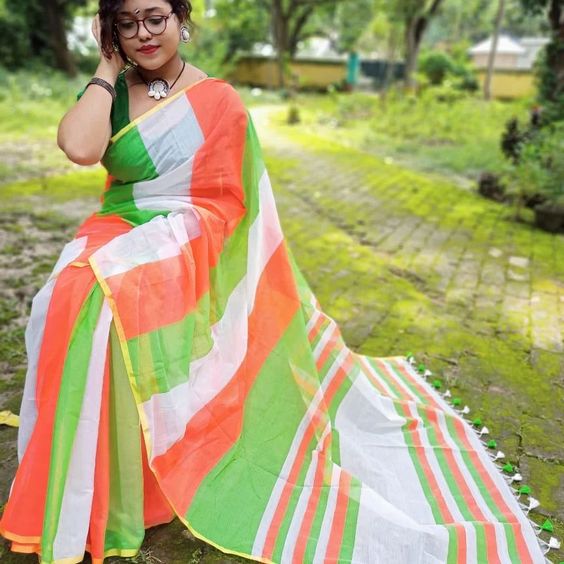 striped tricolour saree for independence day