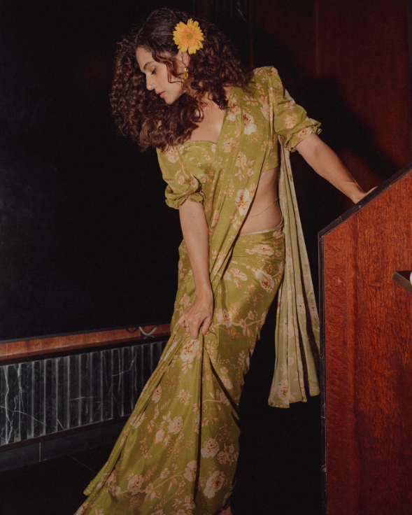 taapsee Pannu's green floral printed saree