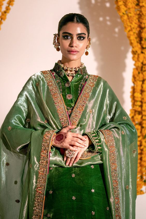 tissue green dupatta for teej