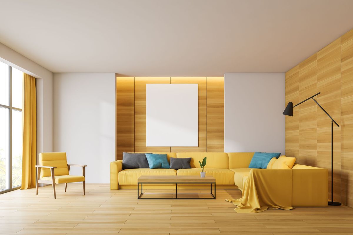 wooden yellow and white walls  