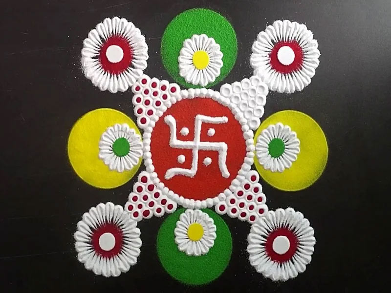Sarawati Puja Rangoli Designs Using Finger Ring