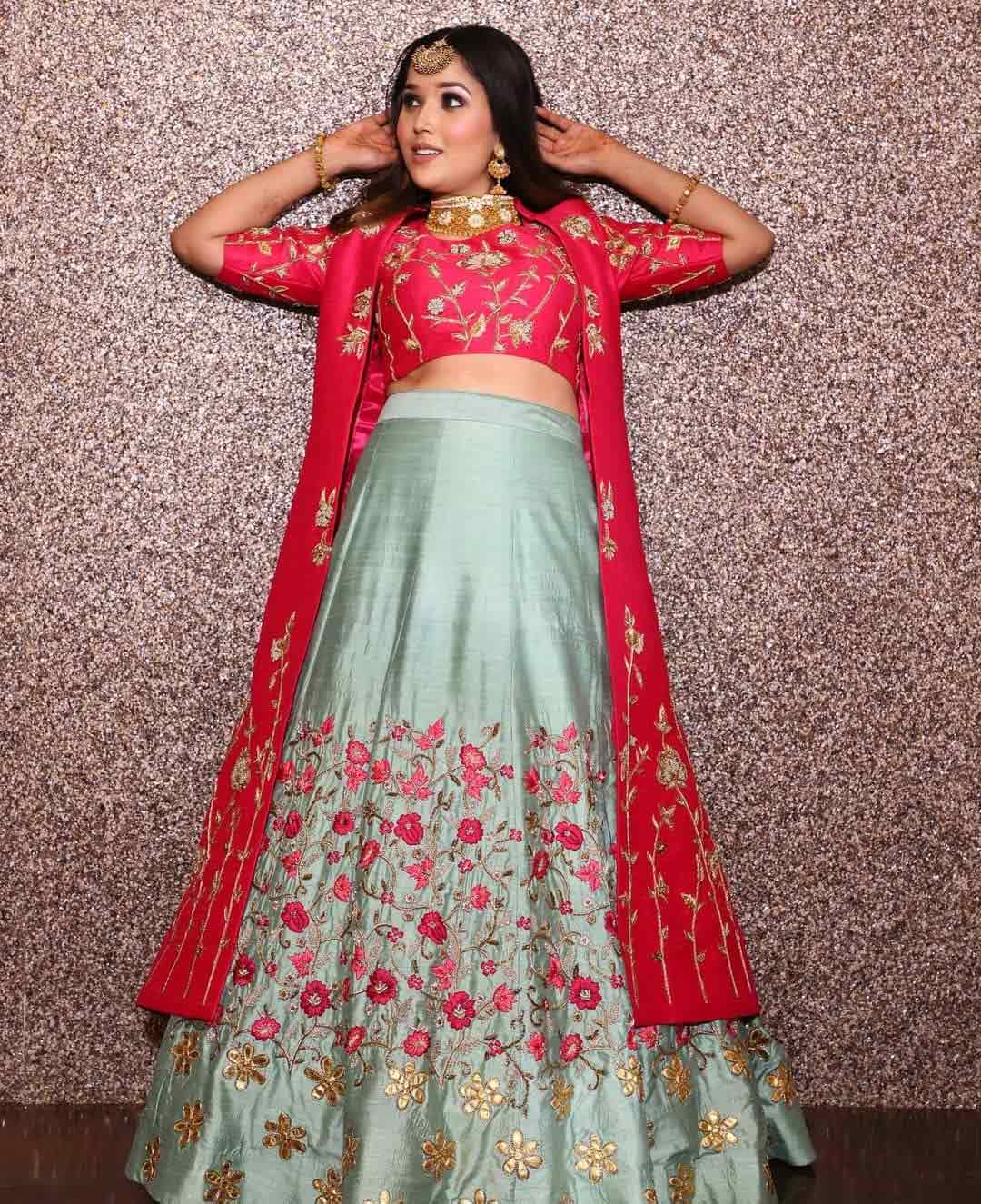 Thread work blazer lehenga