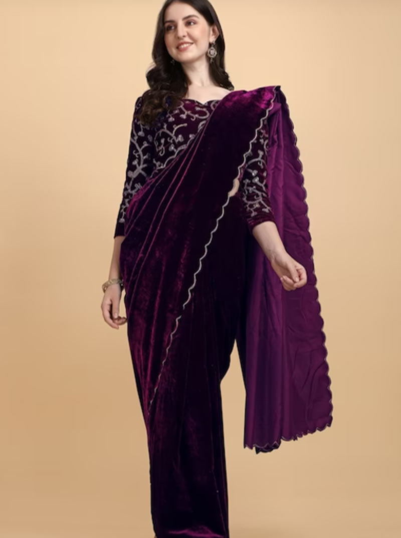 Velvet saree look