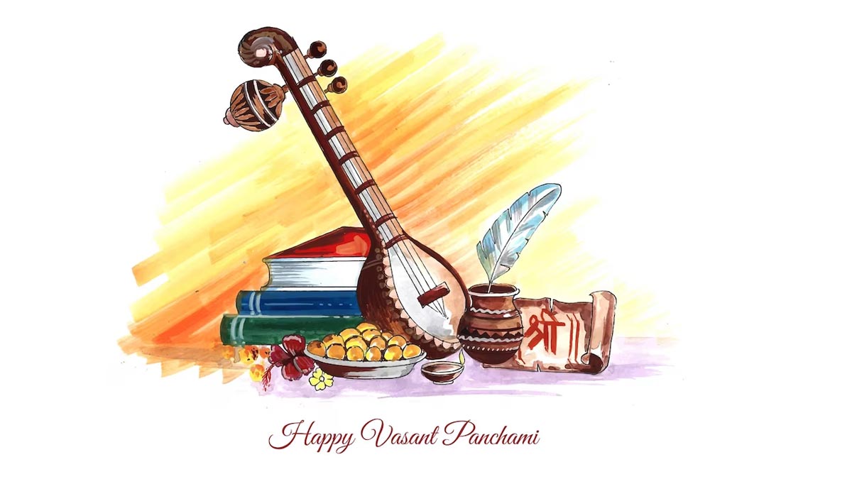 Hand Drawn Instrument Veena Happy Vasant Stock Vector (Royalty Free)  556943896 | Shutterstock