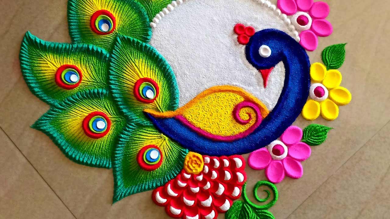 bottle cap mor pankh rangoli