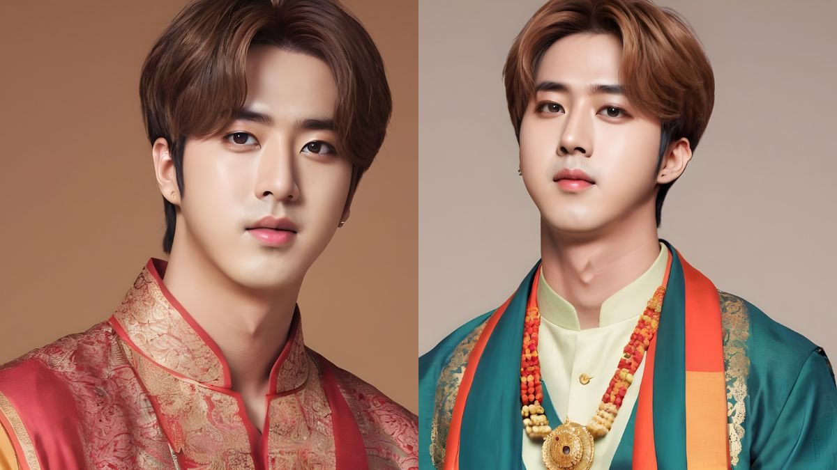 bts member jin wearing indian traditional clothes