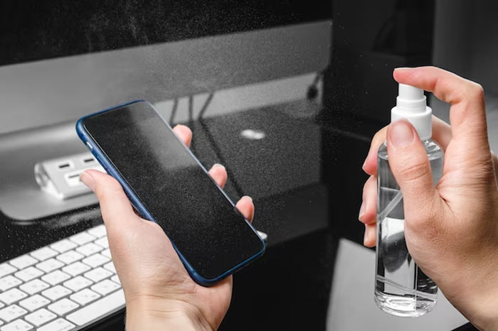 how to clean phone screen with liquid spray