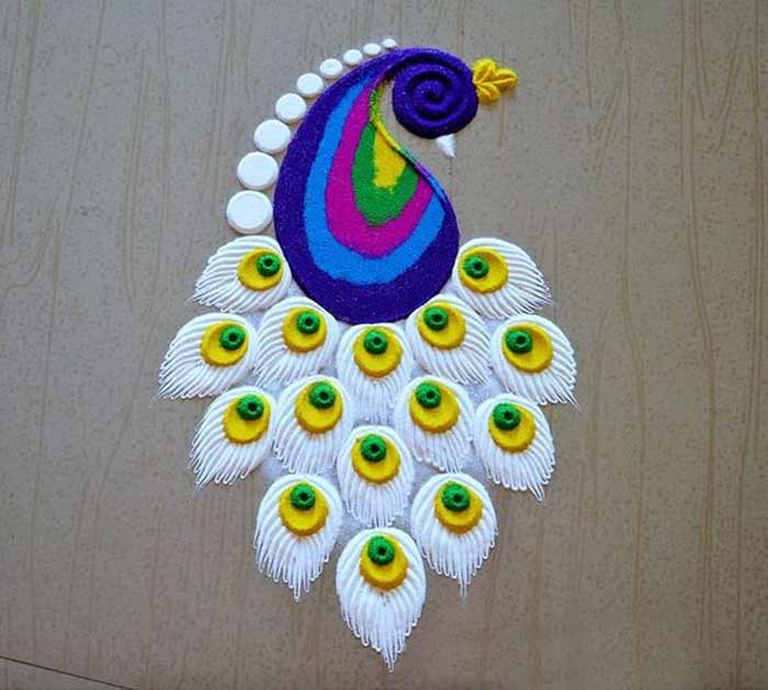 mor design rangoli using spoon