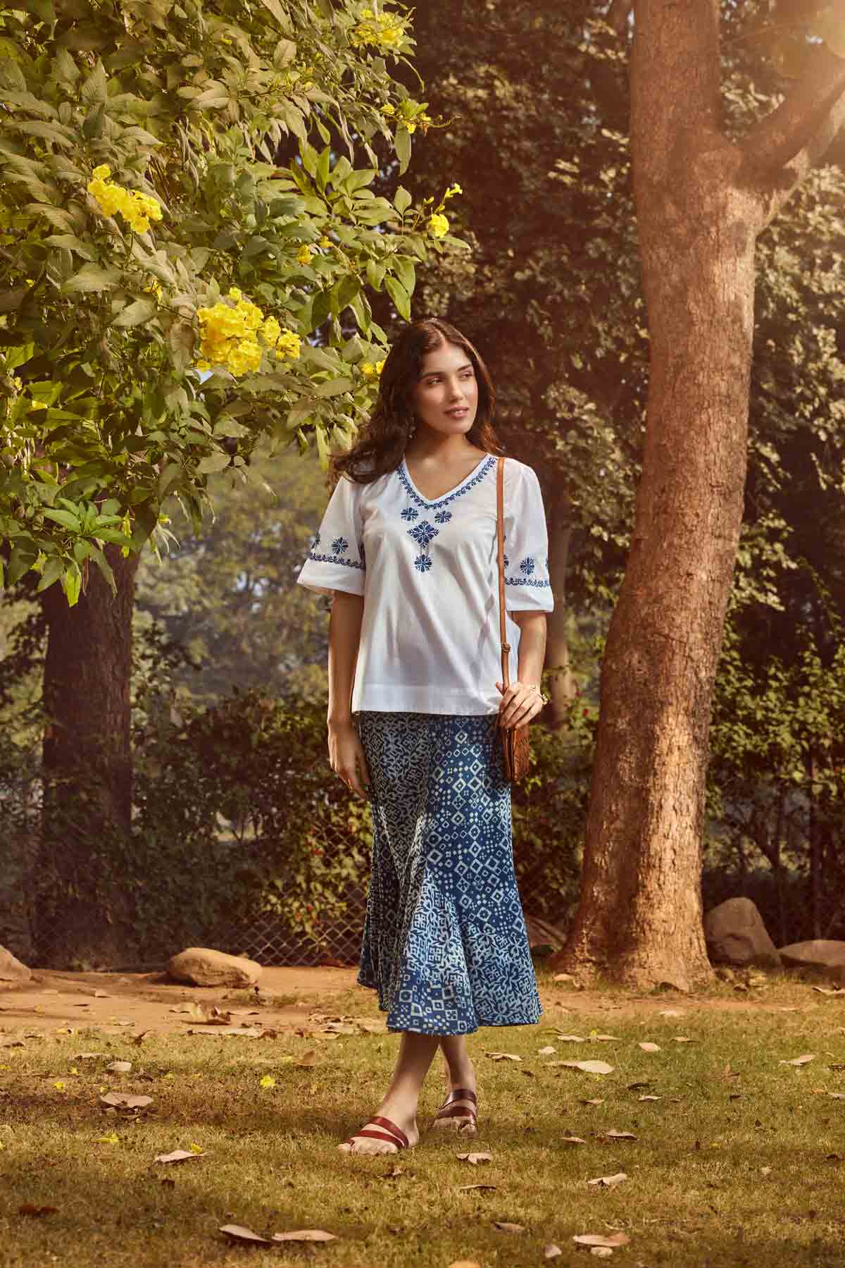 white top chikenkari