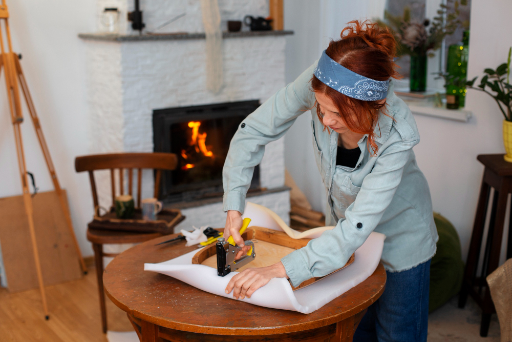 medium shot woman restoring furniture