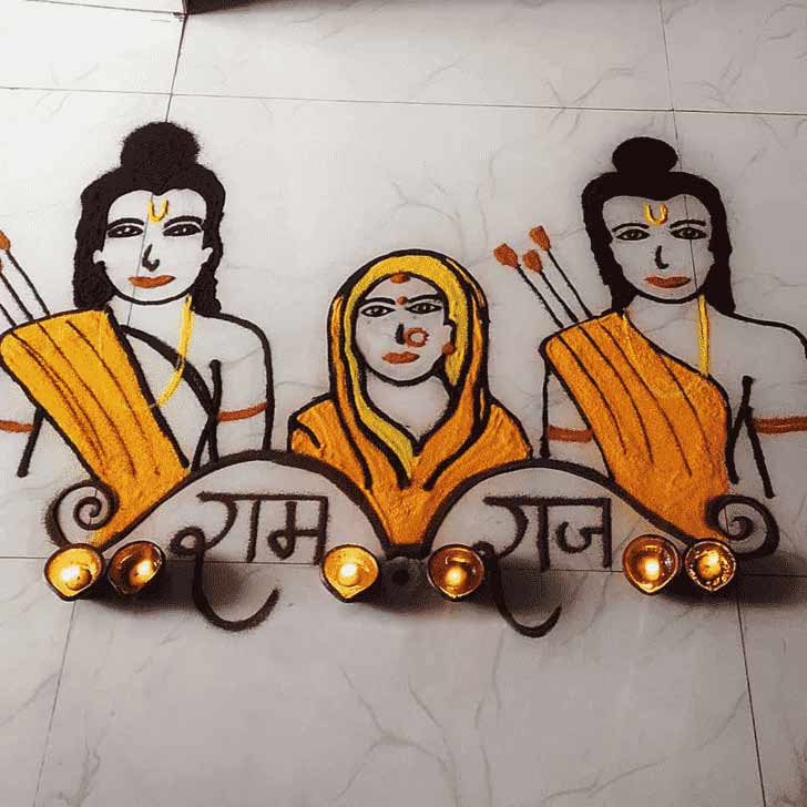 ram sita rangoli with diya