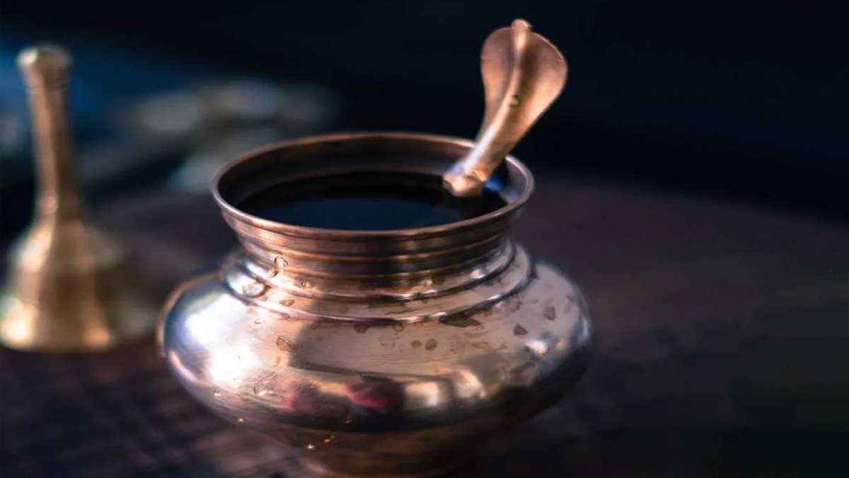 tulsi water at puja place on paush amavasya