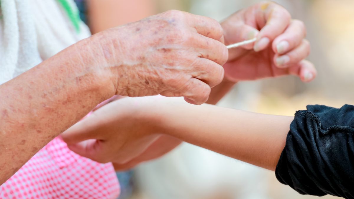 tying thread on hand