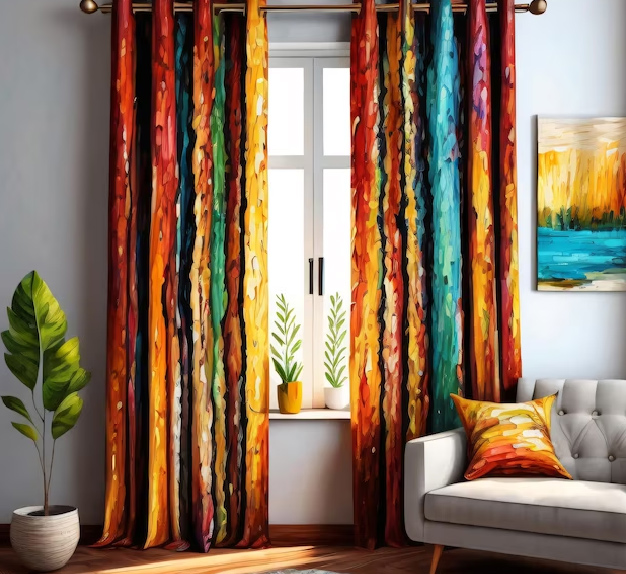 use colourful curtain
