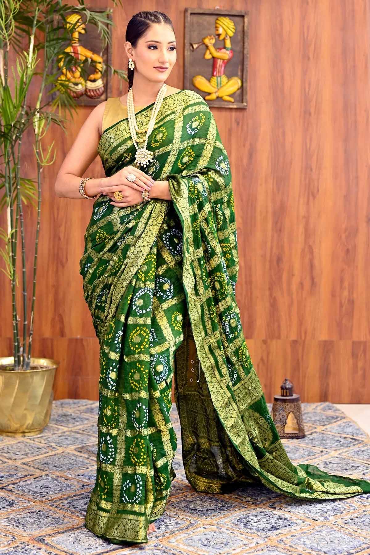 Bandhej One Shoulder Concept Saree main image 0