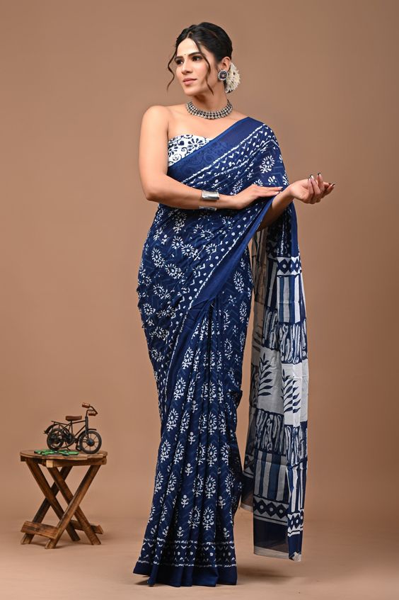 Block Bagru Printed Cotton Saree