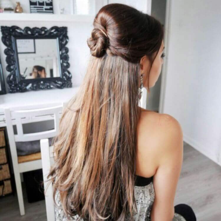 Bun hairstyle with dress