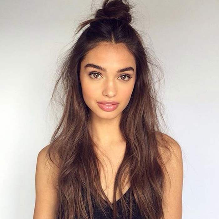 Bun hairstyle with jeans