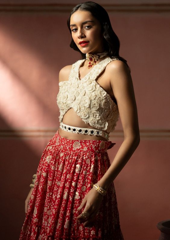 Criss Cross Belted Lehenga Design