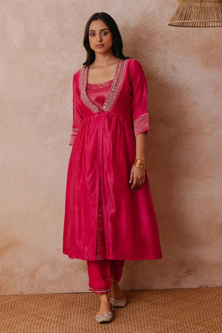 Double Layered Chanderi Suit Neck Designs